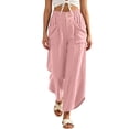 thumbnail image 2 of Pantalon à Jambe Grand Femme Mode Plissé Tenue d'Intérieur Taille Élastique Garniture à Boutons Jambes Fendues Courbées Pantalon Fluide avec Poches P‐2TG, 2 of 6