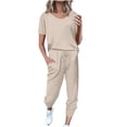 thumbnail image 1 of Chbgutlmr Ensembles d'Entraînement pour Femmes 2 Pcs T-Shirts à Col Rond à Manches Courtes Pantalons Joggers Confortables Tenues Athlétiques d'Été, 1 of 5