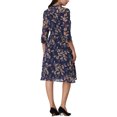 thumbnail image 3 of INSPIRE CHIC Robe-Chemise Élégante à Fleurs pour Femme Col en V Manches 3/4 Nouée à L'Avant Robe Fluide en Mousseline L Bleu Foncé, 3 of 6