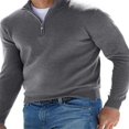 thumbnail image 1 of Men‘s Stand Collar Zipped Knit Sweater in Solid Color, 1 of 4