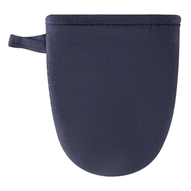 Hometrends Mini Mitaine de Four en Silicone Bleu Marine avec une Forme Compacte et Arrondie et une Boucle en Tissu pour Suspendre. Faite de 100 % Coton avec une Paume en Silicone pour Résistance à la Chaleur et Prise Antidérapante, Mesurant 5 par 6,5 Pouces. Convient aux Linges de Cuisine et Mitaines de Four, Se Range Facilement et Gère les Batteries de Cuisine Chaudes en Toute Sécurité.