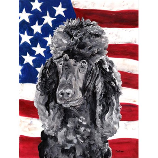 Black Standard Poodle With American Flag USA Flag Canvas House Size