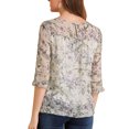 thumbnail image 3 of INSPIRE CHIC Women's Tops 3/4 Sleeves Ruffle Hem Floral Chiffon Shirt Blouses M Grey Purple, 3 of 7