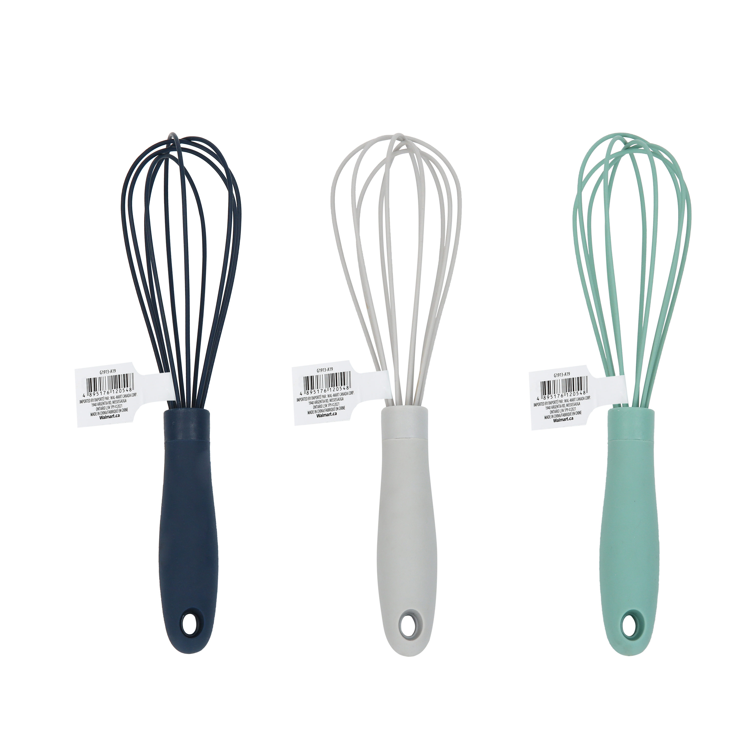 Fouet en silicone Mainstays 9,5" - Ustensile de cuisine haut de gamme en bleu sarcelle, bleu et gris