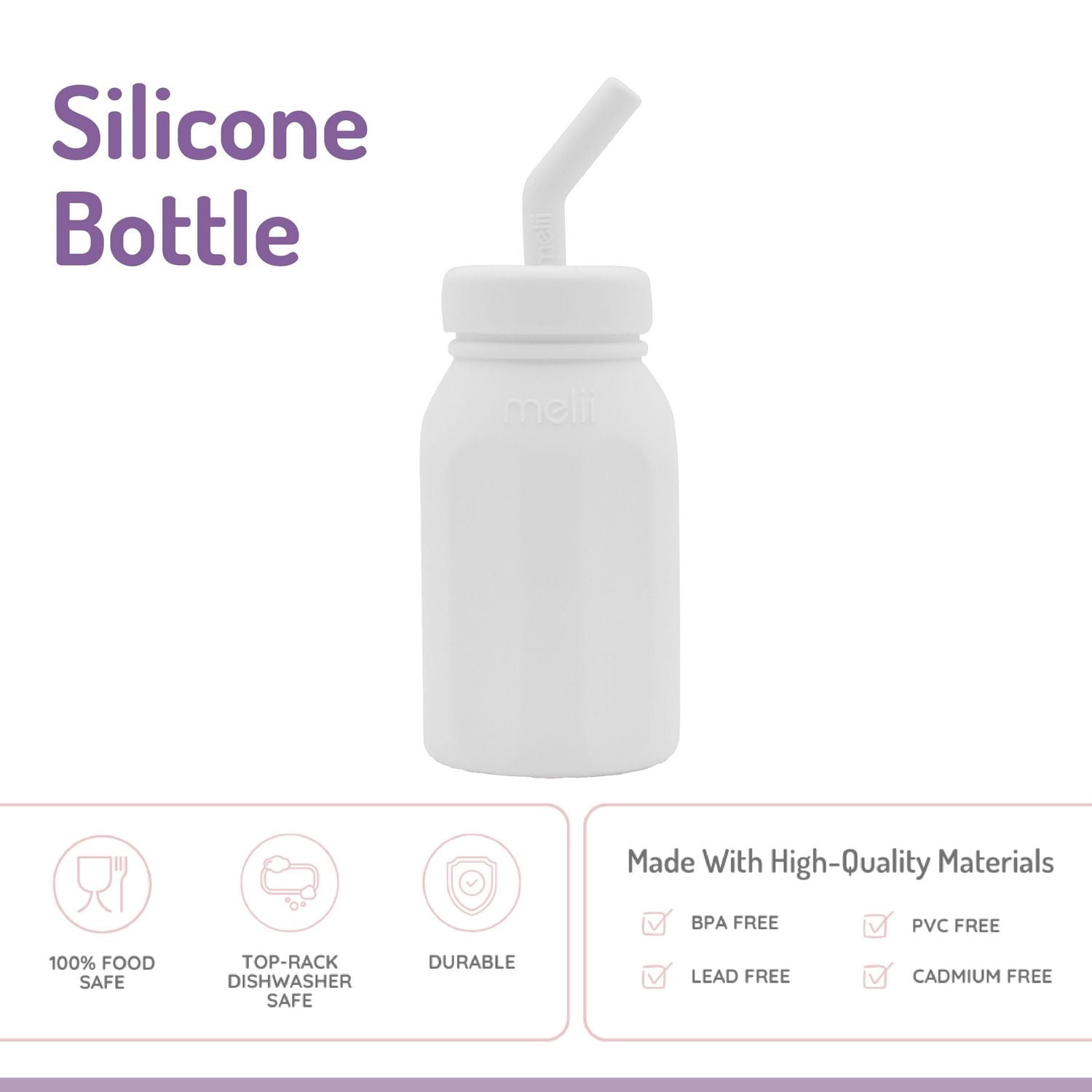 Melii Silicone Milk Bottle with Straw 6 oz for Babies and Toddlers