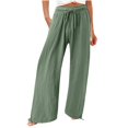 thumbnail image 1 of Yuyuzo Womens Pants Solid Color Elastic Waist Drawstring Casual Wide Leg Pants Ladies Loose Lounge Pants For Workout, 1 of 7