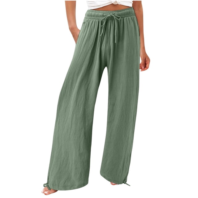 Yuyuzo Womens Pants Solid Color Elastic Waist Drawstring Casual Wide Leg Pants Ladies Loose Lounge Pants For Workout
