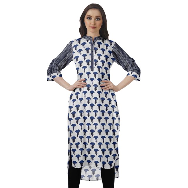 Moomaya Kurti Indienne Imprimée Tunique en Coton pour Femme Col Mandarin Kurta Longueur Genou
