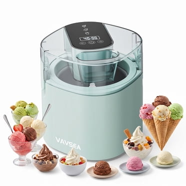 VAVSEA Sorbetière de 1,6 Qt avec Cuillère, Machine à Crème Glacée Électrique 2-en-1 avec Écran DEL et Minuterie, Bol de Congélateur à Double Isolation pour Gelato, Yogourt Glacé, Sorbet, Vert Menthe