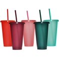 thumbnail image 1 of 5 Packs Gobelets en Plastique Réutilisables avec Paille et Couvercle Gobelet à Eau 16 oz Gobelet à Café Glacé Gobelet Portable, Gobelets en Plastique Réutilisables, Parfaits pour Fêtes, Anniversaires, Noël, 1 of 8