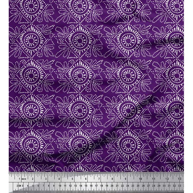Soimoi Purple polyester Crepe Fabric Print Block Print Sewing Fabric Yard 52 Inch Wide