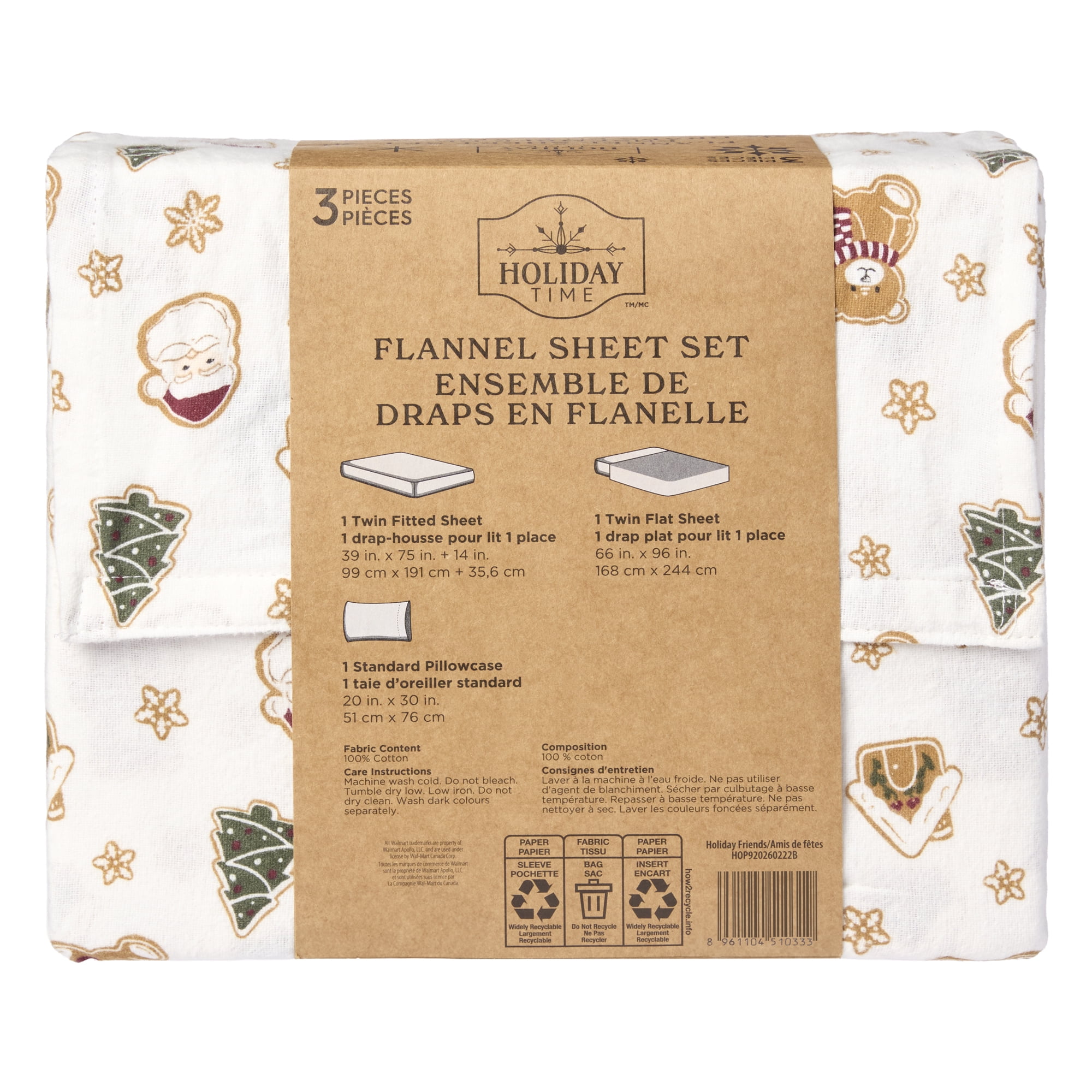 Holiday Time Twin Flannel Sheet Set