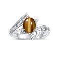 thumbnail image 1 of RYLOS Rings for Women Sterling Silver Greek Key Designer Ring 9X7MM Gemstone & Diamond Ring November Tiger Eye Jewelry Size 7, 1 of 7