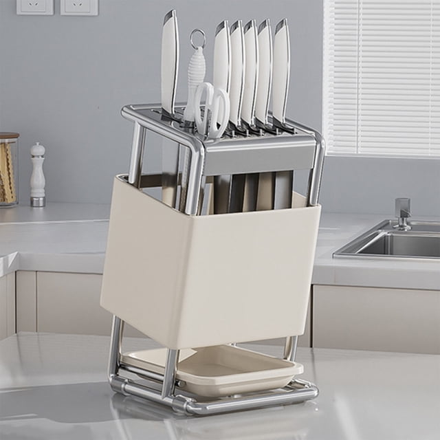 Qonioi Stainless Steel Knife Block, Countertop and Wall Mount Knife Organizer, Multi-Slot Kitchen Knife Storage Rack for Counter Cabinet Drawer