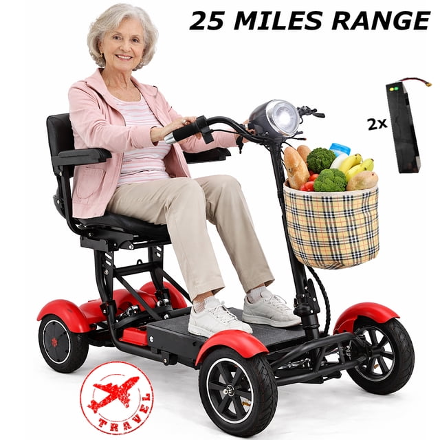 Long Range 40 KM Motorized Mobility Scooter For All Terrain, 1-Step Folding, Powerful Double Motors, 48cm Wide Seat, Matte Red