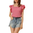 thumbnail image 1 of INSPIRE CHIC Hauts à Carreaux pour Femme Col Carré Manches Courtes Volantées Blouse d'Été S Rouge, 1 of 6