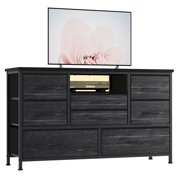 YUSAZENS Storage Cabinet, 8 Drawer TV Stand with Cationic Fabric Drawers - Iron + MDF + PB, Black Walnut, Storage & TV Stand in One