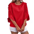 thumbnail image 1 of Timegard Womens Tops Ruffle Half Sleeve Crewneck Loose Comfy Tops Blouse Casual Summer Spring Solid Color, 1 of 7