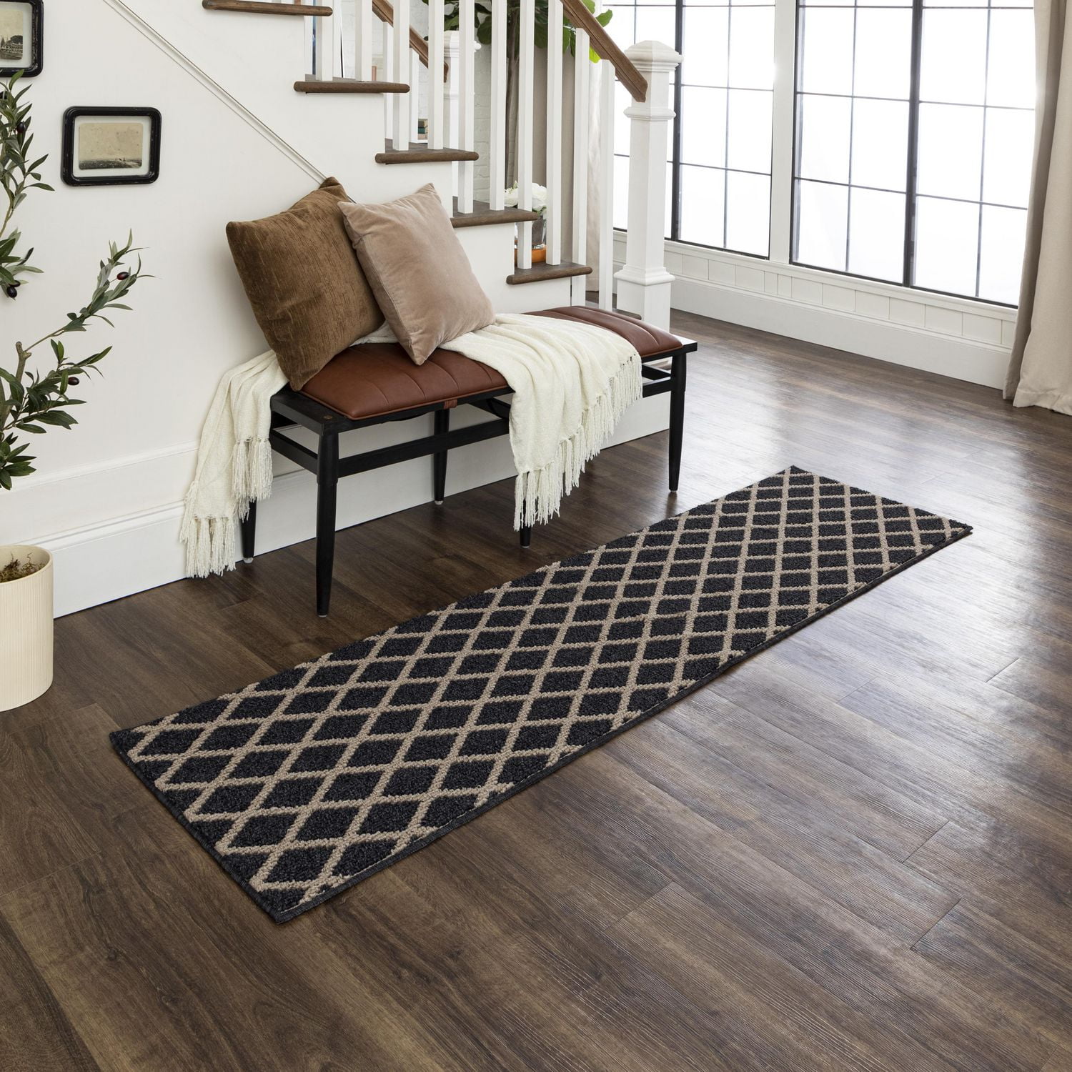 Mohawk Home - Tapis touffeté en polyester à losanges Lewis, noir/havane