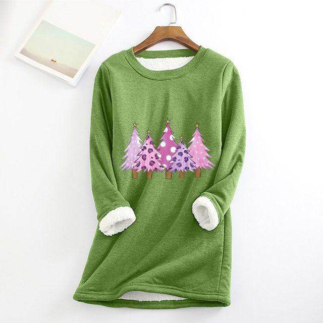 Meihcang Chandails en Molleton pour Femmes Grande Taille Graphique Arbre de Noël Col Rond Chandail d'Hiver Chaud Doublé Sherpa