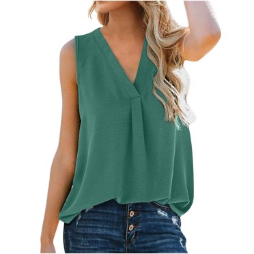 Birdeem Blouse T-Shirt Tunique pour Femmes Hauts Amples Décontractés Sans Manches à Col en V Uni Décontracté