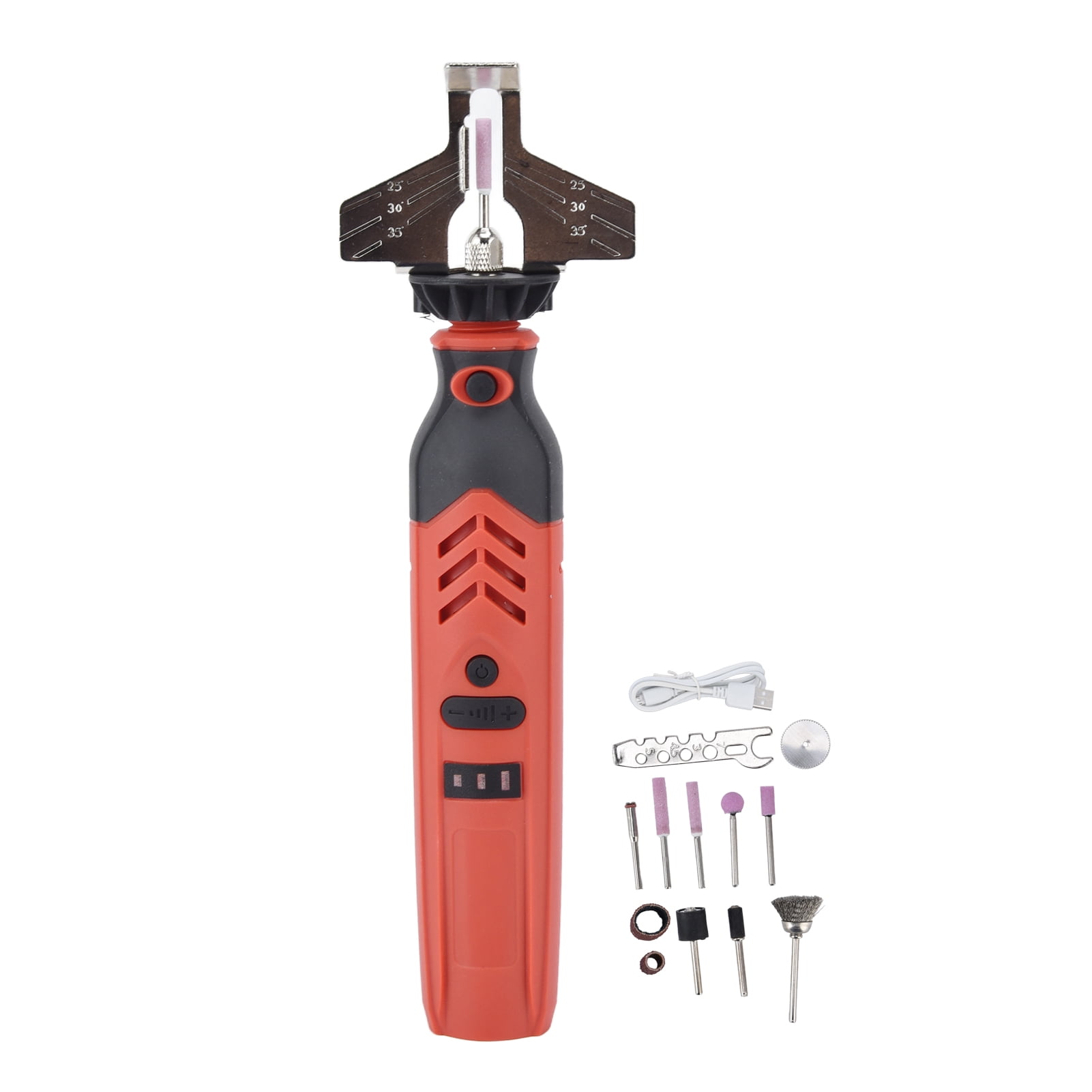 YUMILI Affûteuse de scie sans Fil, kit d'affûtage de scie sans Fil DC3.6V Kit d'affûtage de tronçonneuse à Main Ensemble d'outils d'affûtage de scie à chaîne Rouge