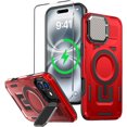 thumbnail image 1 of KOMI for iPhone 16 Pro MagSafe Case with Adjustable Metal Camera Lens Cover Stand with 1 Screen Protectors,[Military-Grade Protection] Rugged Heavy Duty Magnetic Case for iPhone 16 Pro 6.3" Red, 1 of 5