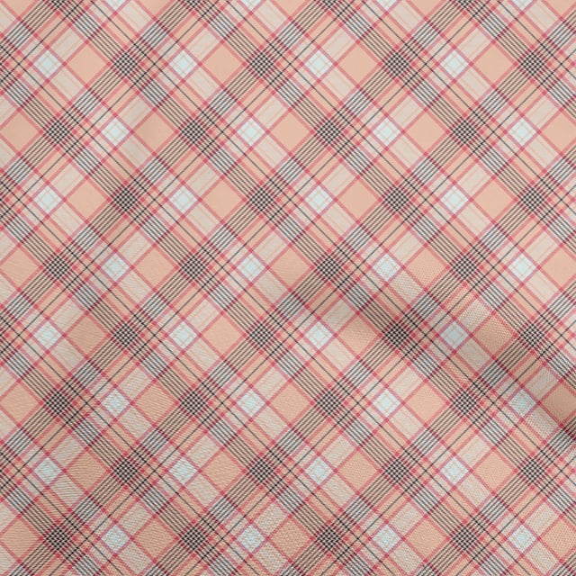 oneOone Cotton Poplin Peach Fabric Check Sewing Craft Projects Fabric Prints By Yard 42 Inch Wide