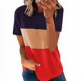 thumbnail image 3 of T-shirt pour Femmes à Blocs de Couleur, Manches Courtes, Haut à Manches, Haut pour Femmes, Blouse à Col Rond, Orange Coloré, L, 3 of 7