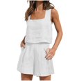 thumbnail image 1 of Womens 2 Piece Outfits Linen Square Neck Crop Tops Short Set 2023 Lounge Matching Sets Trendy Clothes Beach Summer, 1 of 8