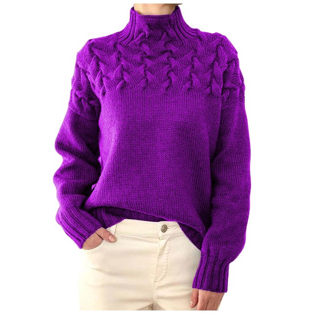 Besolor Chandails à Col Roulé pour Femmes Manches Longues Décontractées Tricot Torsadé Pull Ample Automne Hiver