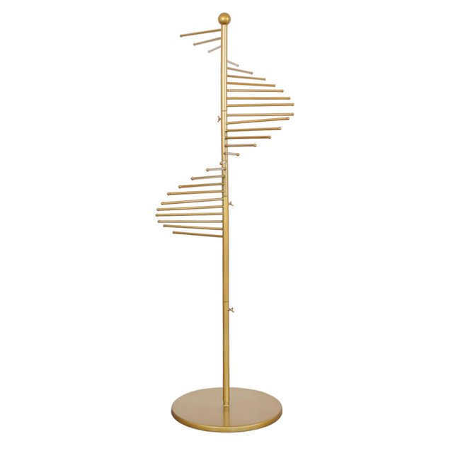 Tnarru Scarf Display Rack Floor Display Stand Stable Stand Decor with 30 Hanger Rods Spiral Scarf Holder for Headbands Boutique Home Gold