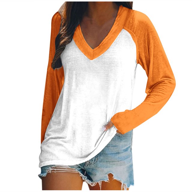 FAIWAD Women’s Color Block Tunic Top Long Sleeve Patchwork V Neck Plus Size Pullover Top