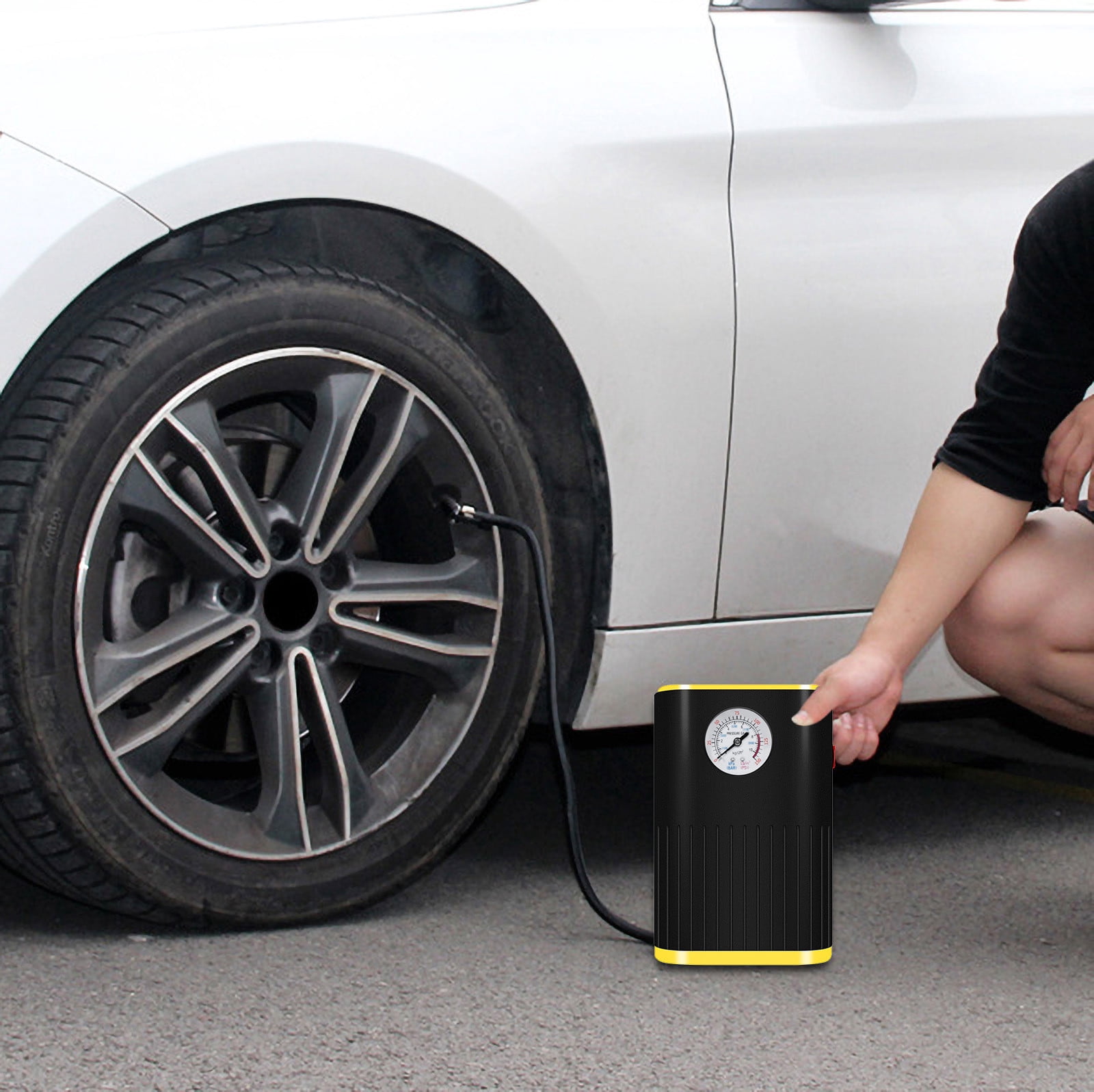 Car Tire Inflator Pump, Portable 12V Air Compressor, Mini Car Air Pump With Pressure Gauge, LED Light Emergency Inflator, Fast Inflation Tool For Car Motorcycle Bicycle Ball Use