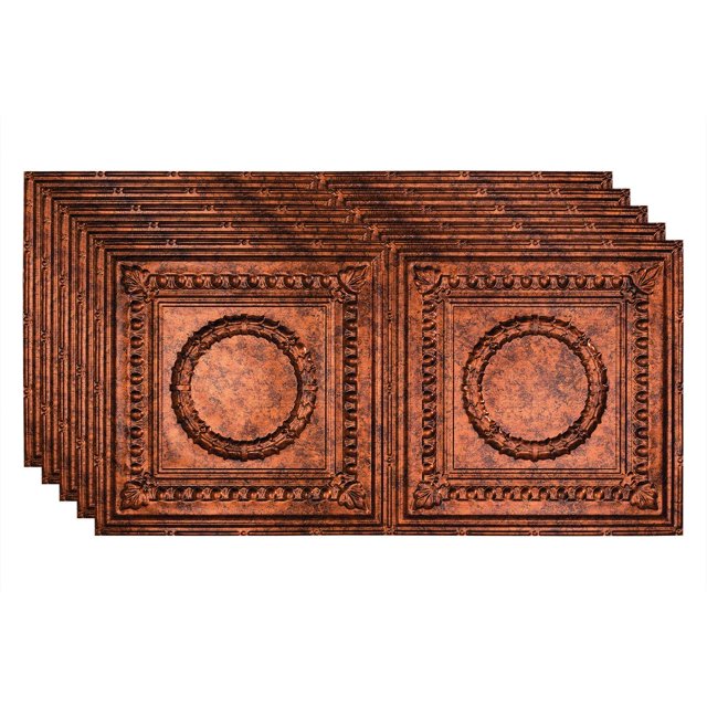 Fasade Rosette Vinyl 2ft x 4ft Glue Up Ceiling Panel Moonstone Copper 5 Pack