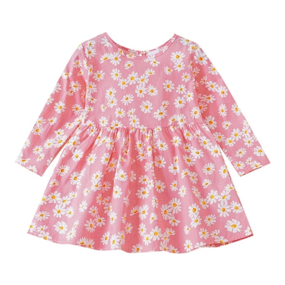 TJAZFJPA Baby Girl Dresses Toddler Girls' Long Sleeve Print Dress Casual Dresses Spring Fall Clothes Girls White Dress
