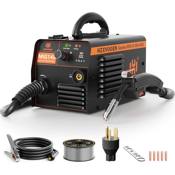 H HZXVOGEN MIG Welder MIG145 145 Amp 110V/220V Dual Voltage Flux Core Automatic Wire Feed Gasless Portable