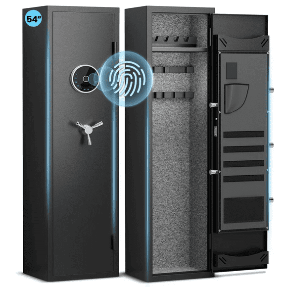 Riflewell 57" 4-5 Gun Safe with Biometric Fingerprint & Backlit Keypad, Heavy-Duty Alloy Steel Shotgun Cabinet with Dual Alarm & Silent Mode
