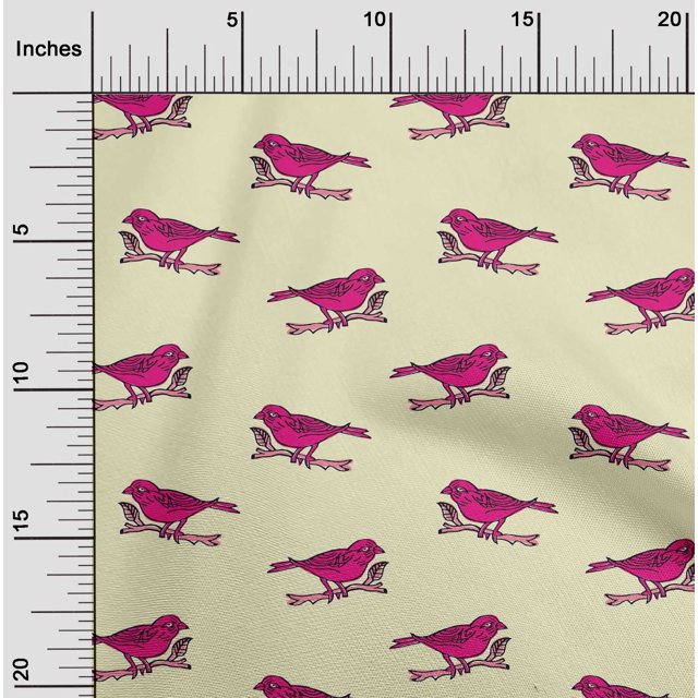 oneOone Polyester Lycra Fabric Branch & Bird Block Print Fabric BTY 56 Inch Wide