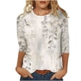 thumbnail image 1 of HKEJIAOI T-Shirts à Manches 3/4 pour Femmes à Imprimé Floral, Col Rond, Coupe Ample, T-Shirts Décontractés Mode, Chandails à Enfiler, Gris-B TG, 1 of 5