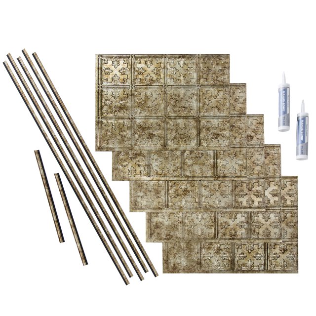 Fasade Decorative Vinyl Backsplash Kit, Bermuda Bronze, 15 sq ft Coverage