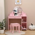 thumbnail image 4 of BeesClover Kids Vanity Set with Lighted Mirror, 2-in-1 Girls Dressing Table & Stool, Makeup Vanity with Drawer & Open Shelves, 4 of 7
