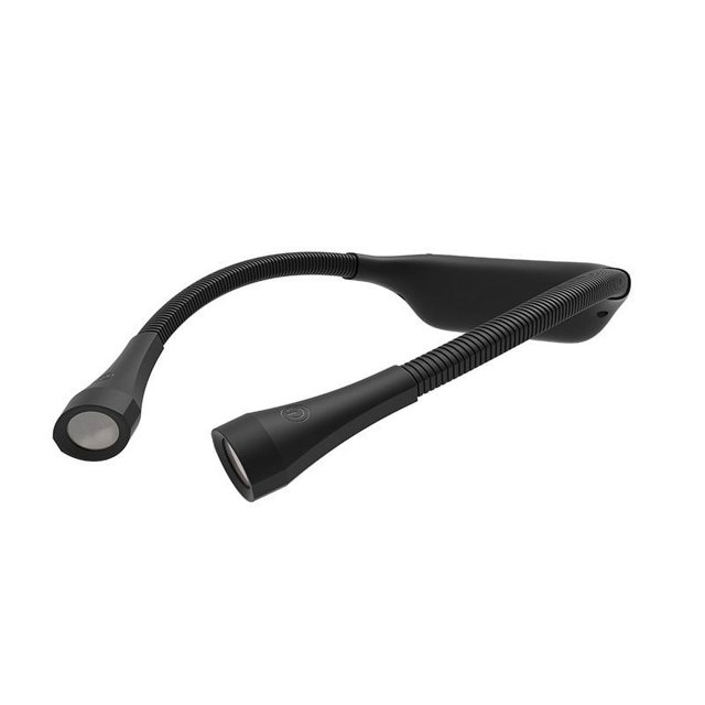 Lampe de Lecture pour Lire au Lit, Lampe Suspendue à DEL pour le Cou avec Chargement USB. Lampe de Lecture à DEL Portable avec Conception flexible et Mains Libres et Deux Bras à DEL Réglables pour un Éclairage Ciblé. Convient à la Lecture, au Travail Ou aux Activités de Plein Air. Matériau en silicone Noir avec Col Rembourré pour le Confort.