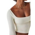 thumbnail image 4 of Fortune Women Square Neck Long Sleeve Top Basic Slim Fit T-Shirts Solid Crop Top, 4 of 7