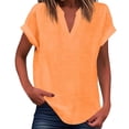 thumbnail image 1 of WEIYLL Women's T Shirts Summer Loose Fit V Neck Curved Hem Flowy Solid Orange Tops Sizes S, 1 of 5