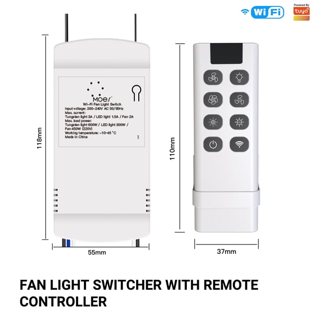 Amdohai WiFi Graffiti smart home fan light switch breaker app RF remote control ceiling fan light module