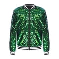 thumbnail image 4 of Aislor Girls Sparkle Sequin Bomber Jacket Glitter Jackets Long Sleeve Coat with Stripe Ribbed Cuffs Green 6, 4 of 6