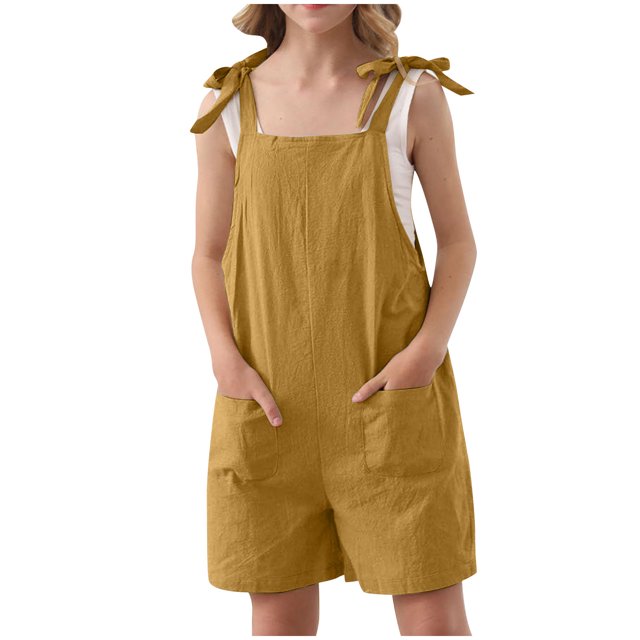 Birdeem Combishort d'Été Sans Manches pour Filles, Bretelles Spaghetti, avec Poches