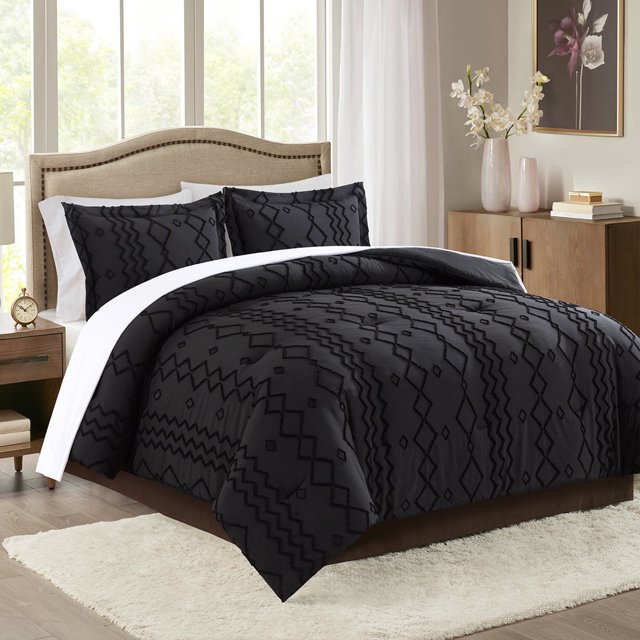 JML Ensemble de Literie 2 Pcs Simple, 1 Couette, 1 Taie d'Oreiller, Design Géométrique, Noir