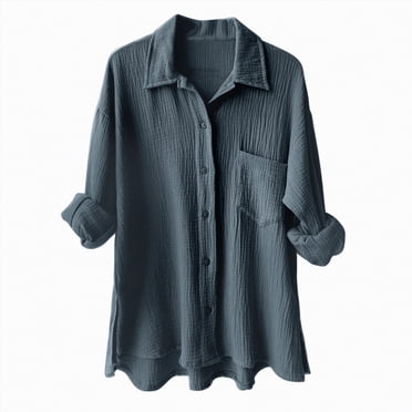 WUANDIXFA Women Long Sleeve T-Shirt Summer Blouse Women Elegant Blouse Shirt Cotton Sports Suit Oversize Leisure Shirt Long Sleeve Tunic Long Shirt Dark Blue,2XL
